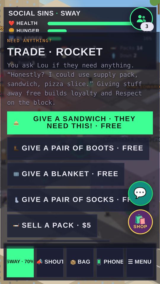 Asking someone if they need anything: give boots, a blanket or socks for free